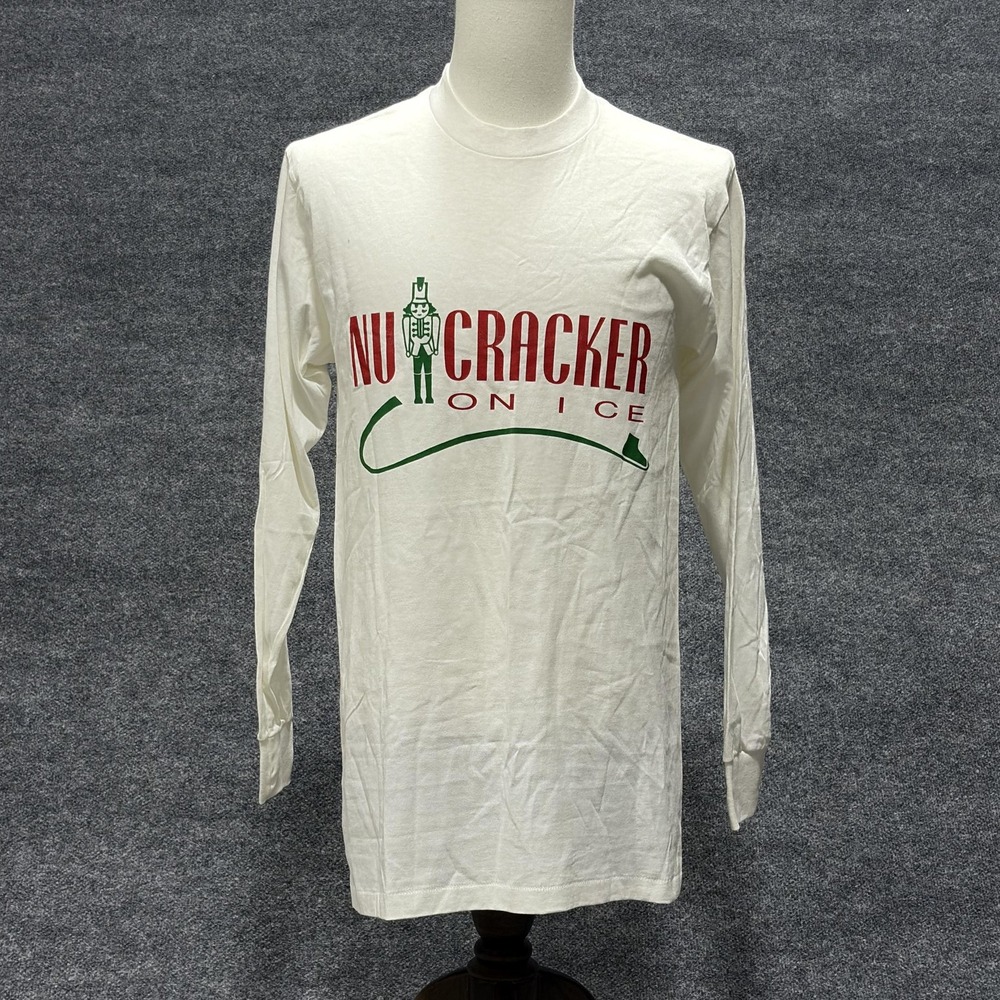 Vintage Nutcracker On Ice Shirt Mens Medium White Long Sleeve Christmas 90s